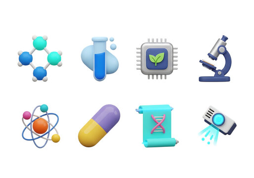 3d icon of collection of 3d render science icons isolated on transparent background for web