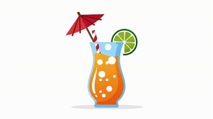 Animated tropical cocktail with umbrella and lime slice on white background - Powered by Adobe