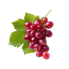 Fototapeta premium Red grapes bunch with green leaf on transparent background