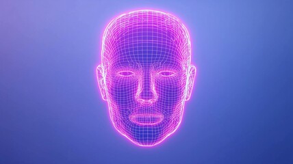 Futuristic Facial Recognition. A glowing biometric scan analyzing a human face, with neon scanning lines.
