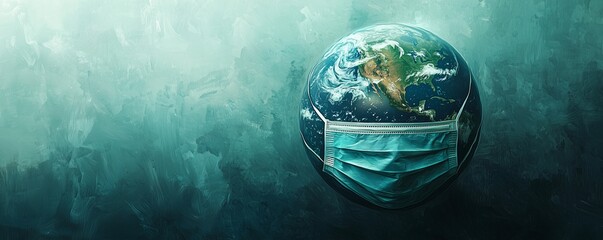 Save the Earth Awareness. Earth wearing a face mask, emphasizing the urgency of combating pollution and preserving clean air.