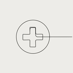 Obraz premium Plus sign in continuous line drawing style isolated on, symbolizing addition, health, and positivity with a clean, modern design