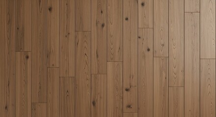 Obraz premium Elegant natural wood plank flooring background with warm brown tones, featuring a detailed grain texture and knots for architectural and design concepts