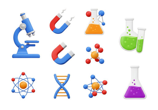 3d icon of science laboratory equipment icons isolated on transparent background for education