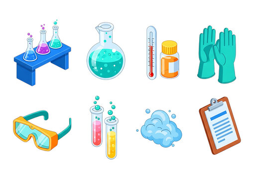 3d icon of science laboratory equipment icons isolated on transparent background for research