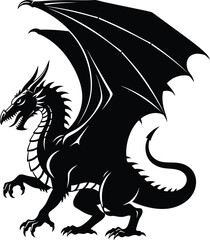Dragon silhouette vector illustration fantasy mythical creature design eps