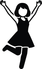Stock vector of happy woman in dress jumping with arms up silhouette art eps