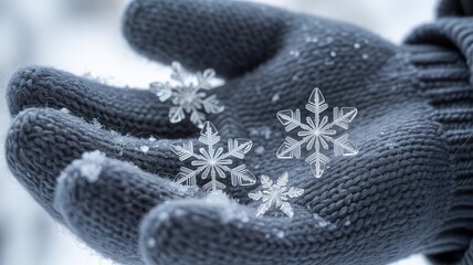 Capturing Winter's Delicate Touch: Holding a Handful of Fresh Snow in Knitted Glove