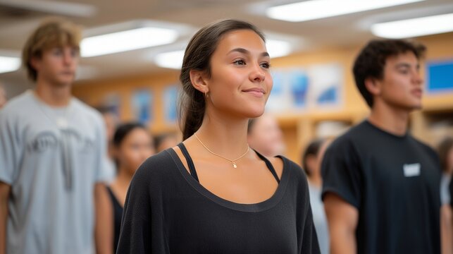 Students participating in an anti-bullying workshop led by a counselor in a bright, inclusive classroom — emotional safety, student empowerment, and positive school climate. cinematic color