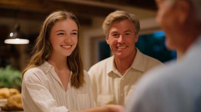 A local family welcoming an exchange student into their home, teaching regional customs while learning unfamiliar traditions over dinner — emotional cultural immersion, authentic global