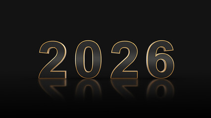 2026 Black and Gold 3D Text on Grey Background — New Year