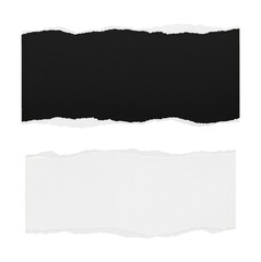 Ripped paper strips, black and white contrast. cutout on transparent background