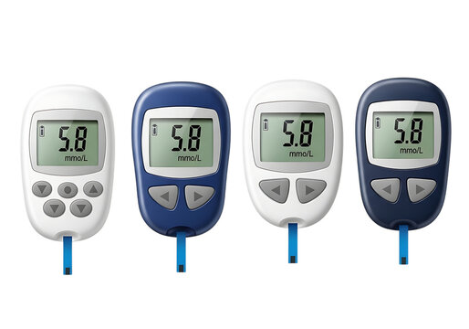 3d icon of four glucose meters showing the same blood sugar level isolated on transparent background