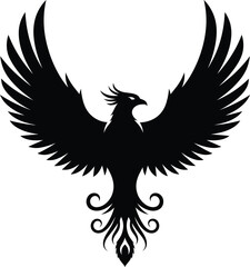 Black phoenix bird illustration mythical phoenix rising phoenix tattoo art eps silhouette