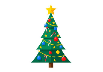 Festive Christmas Tree Illustration with Ornaments and Star Topper.