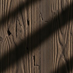 Close-up texture of weathered, rustic wooden planks with dramatic shadow patterns casting interesting shapes