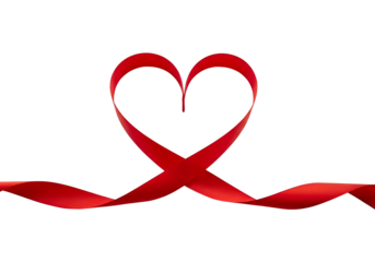 Red ribbon forming a heart shape on a white background