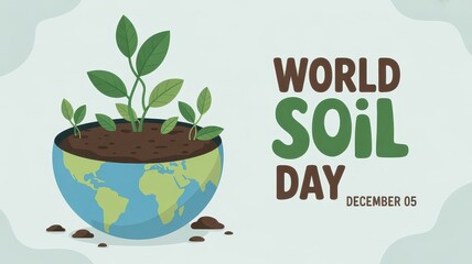 World soil day concept with globe growing plants and text