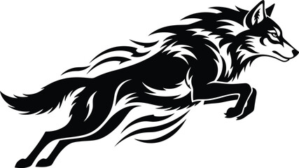 Black wolf jumping illustration vector graphic design animal predator eps silhouette