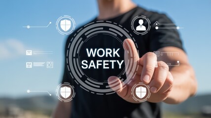Person interacts with digital display showing concept of workplace protection