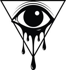 Eye in triangle with drips black and white tattoo graphic design art eps silhouette