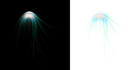 Glowing bioluminescent abstract creature with flowing light trails