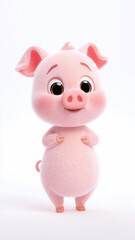 Cheerful vibrant pink farm animal on white background