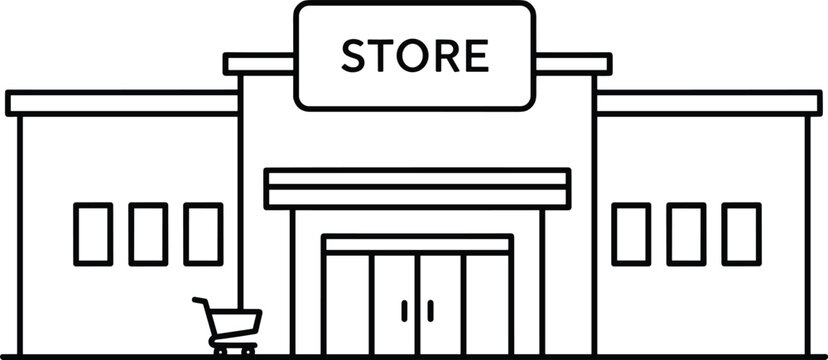 Retail Store Line Icon &ndash; Outline Shopping & Big Box Storefront Vector