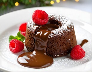 Ein köstlicher Schokoladenkuchen mit flüssigem Kern und reichhaltiger Soße 