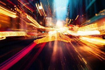 Abstract motion blur background, streaks of light in urban setting, dynamic and energetic