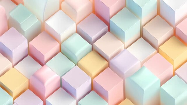 Abstract geometric background with pastel cubes arranged in a seamless grid, gradients and 3D blocks create a modern versatile aesthetic for design, branding, and presentation