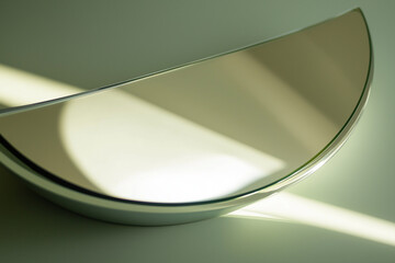 Abstract photo of a mirror reflecting only light and empty space, conceptual and clean