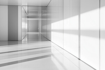Abstract photo of a mirror reflecting only light and empty space, conceptual and clean
