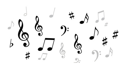Scattered Musical Notes and Clef Symbols Background
