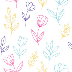 Minimal Line Flower Seamless Pattern