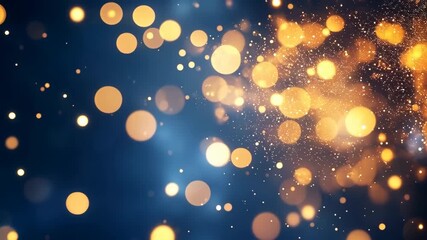 Studio abstract background with warm golden bokeh lights scattered across a deep navy backdrop, creating festive glow and a luxurious atmosphere for celebration and tech visuals