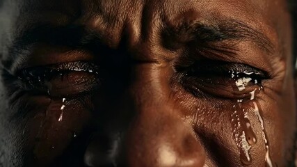 Emotional Struggles: A Close-Up View of Raw Human Expression and Vulnerability Captured in the Depths of Tears and Suffering from Heartfelt Pain