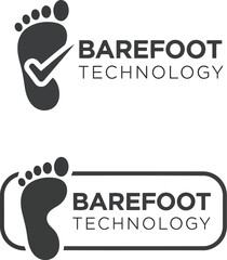 Barefoot technology logo design footprint symbol check mark icons for wellness and natural movement concepts vector