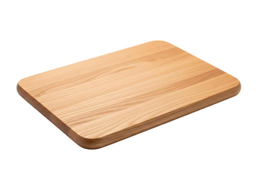 A simple wooden cutting board with rounded edges on a black background