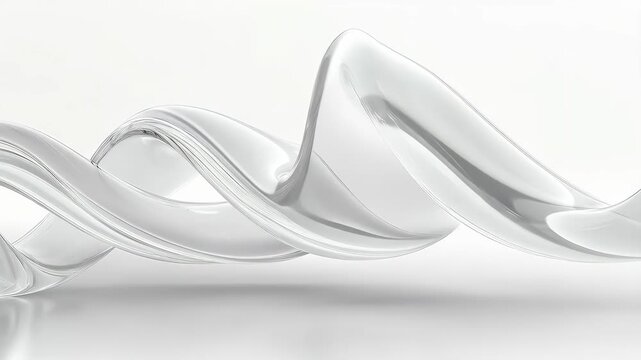 Abstract silver ribbon with flowing curves and metallic waveforms on a clean white background, a versatile design element for technology, science, and creative branding visuals