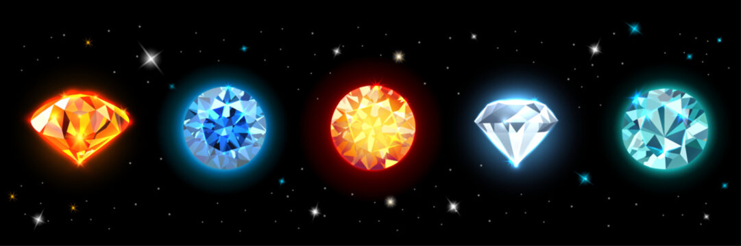 Set of multi-colored gemstones, crystals, and diamonds for your design