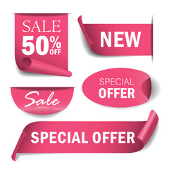 free shipping, free delivery sale banners. pink ribbons, tags and stickers. Vector illustration. woman , girl , love and mom concept