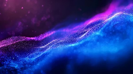 High-tech abstract digital background with flowing neon particles and waveforms in blue tones ideal for technology, science, data visualization, innovation, and futuristic branding - Powered by Adobe