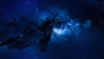Fototapeta premium Space nebula blue-black gradient with star-field grain