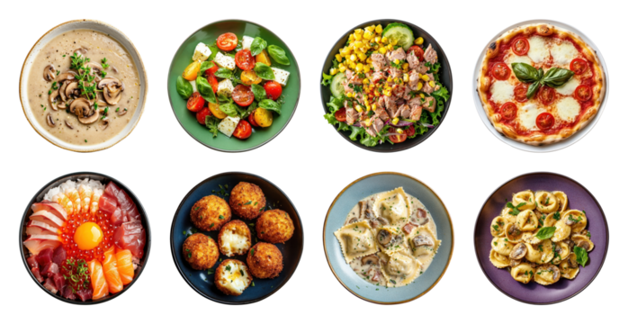 PNG Assorted delicious international cuisine, element set on transparent background