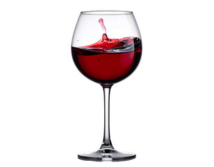 Transparent wine glass filled with red wine, isolated PNG