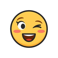 A cheerful and playful female emoji with rosy cheeks winks and smiles broadly conveying happiness and a fun outgoing personality