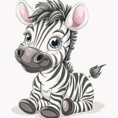 Obraz premium Cute chubby baby zebra illustration with soft colors and playful expression on white background