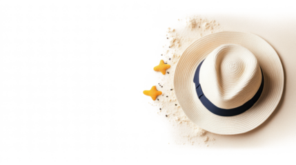 Straw Hat with Starfish on Transparent Background