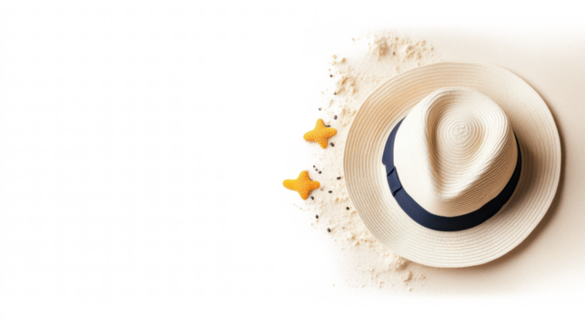 Straw Hat with Starfish on Transparent Background